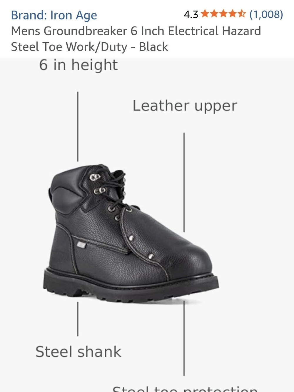 Men's Groundbreaker 6" Steel Toe Work Boot - Black